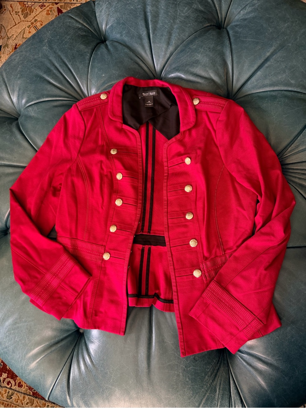 White House Black Market Red Military-Style Blazer with Gold Buttons 14